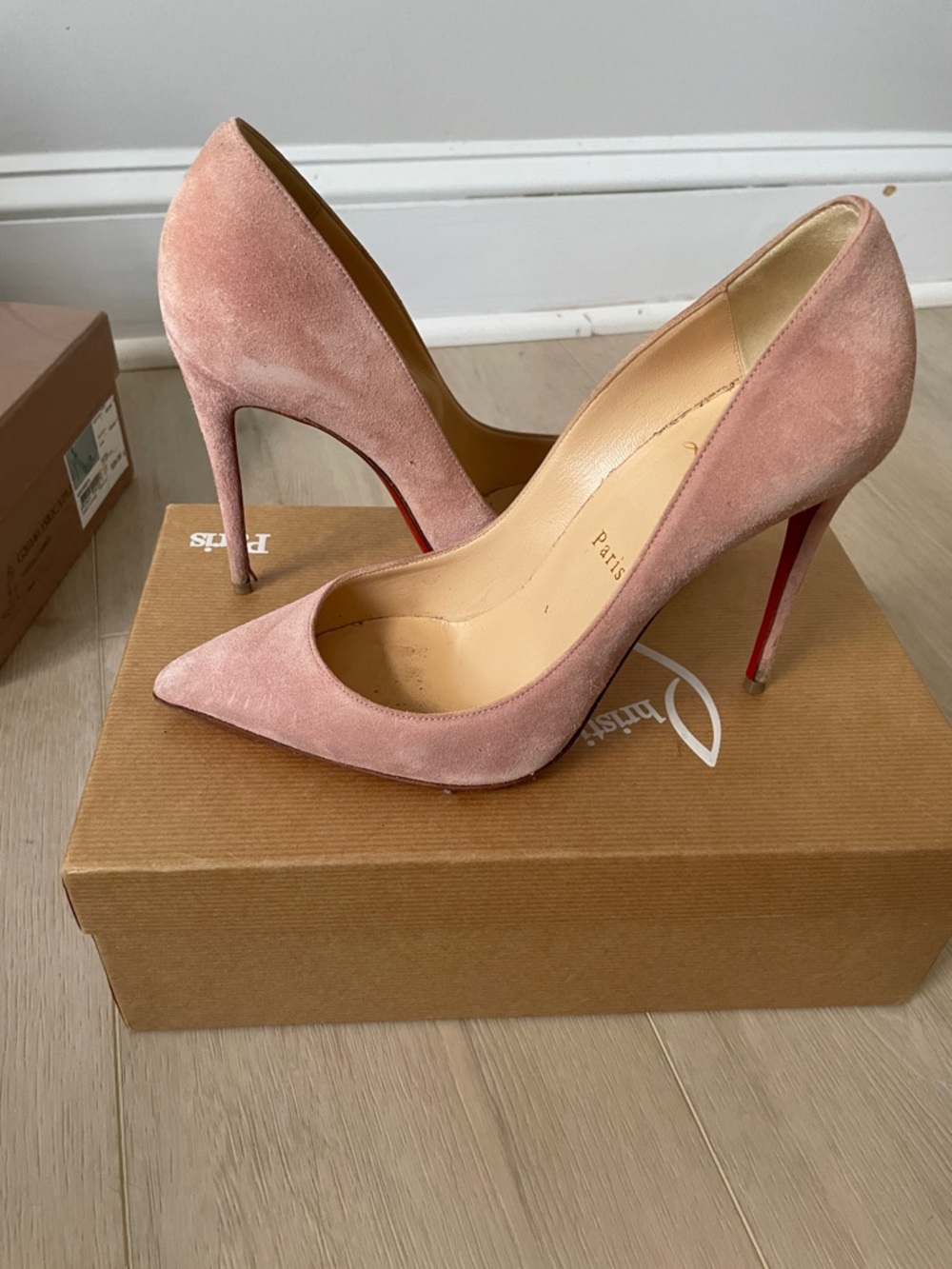 Christian Louboutin Dusty Pink Suede Pointed Stiletto Pumps